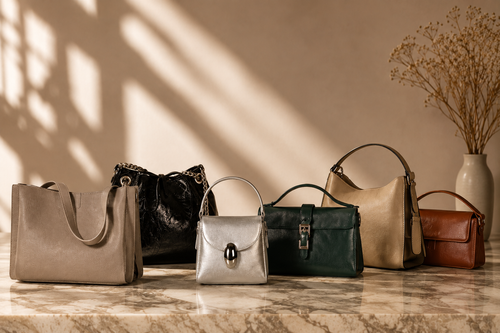 Ebels variety of bags sitting pretty on carved stones