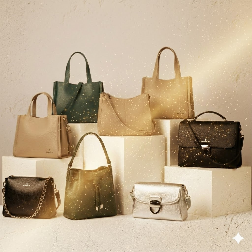 Ebels variety of bags sitting pretty on carved stones